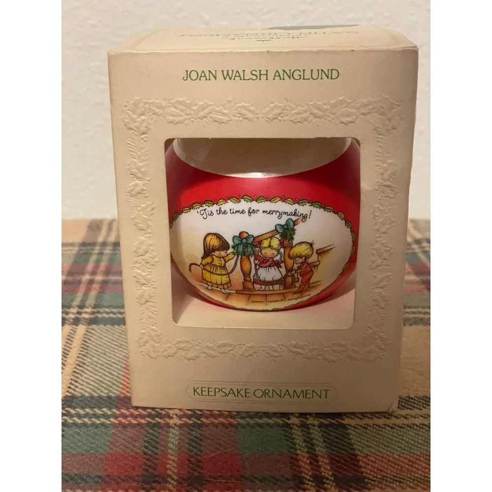 Hallmark Vintage Joan Walsh Anglund Ornament 1981 Red Satin Keepsake‎ Boxed